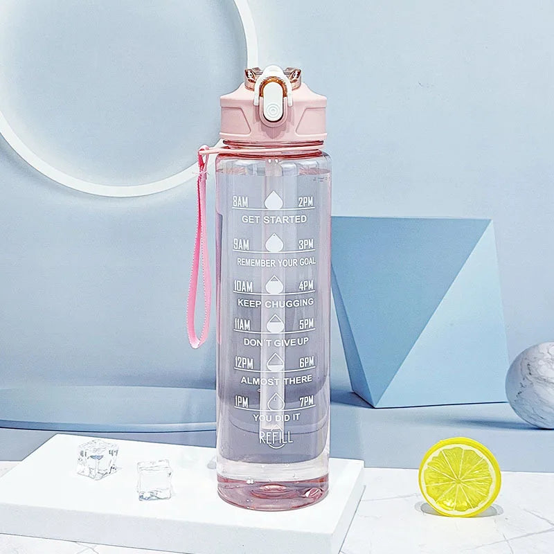 Time-Marked Sports Water Bottle with Straw and Leak-Proof Flip Lock – Portable Hydration Bottle for Outdoor Activities