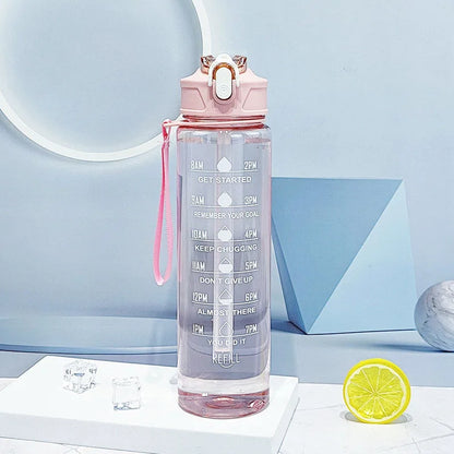 Time-Marked Sports Water Bottle with Straw and Leak-Proof Flip Lock – Portable Hydration Bottle for Outdoor Activities