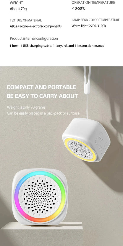 RGB Light Baby White Noise Machine with Timer, Sleep Sound Player, Night Light, USB Rechargeable - White