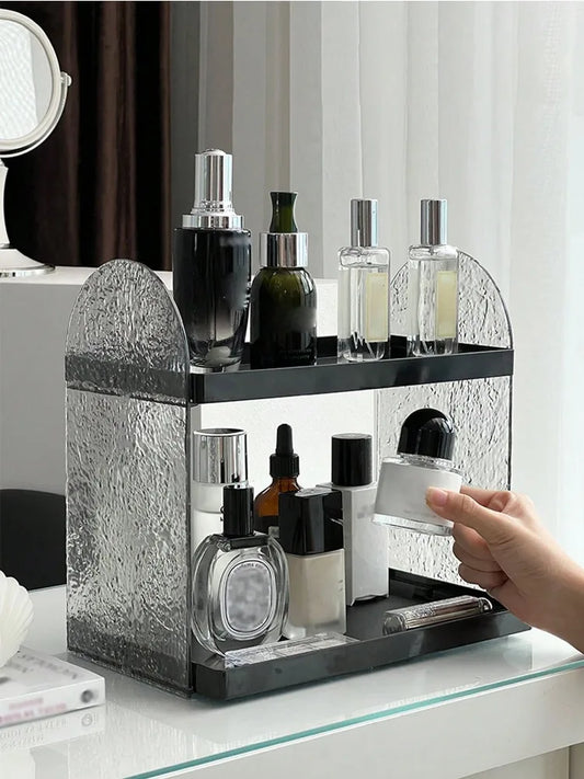 Clear Acrylic Makeup Organizer – Double-Layer Lipstick & Skincare Storage Box, Desktop Display Rack