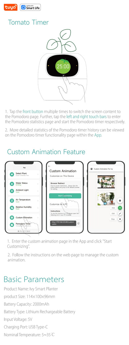 Tuya Ivy AI Smart Flower Pot – 49+ Animated Expressions, 7 Sensors & Intelligent Plant Care