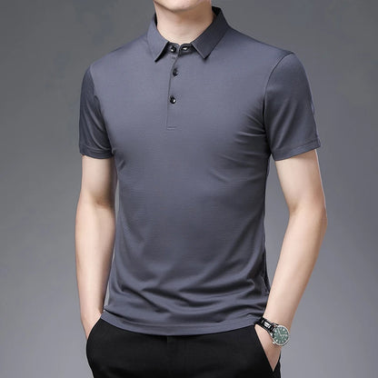 2024 Men's Solid Color Polo Shirt – Summer Casual Business Style, Short Sleeve, Comfortable & Breathable