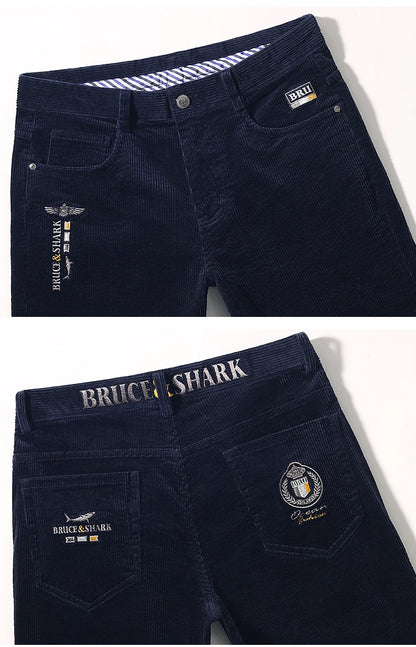 Men’s New Winter Stretch Corduroy Pants by Bruce & Shark – Thickened Cotton Casual Trousers, Loose Fit, Mid-Rise, Fashionable, Available up to Size 40
