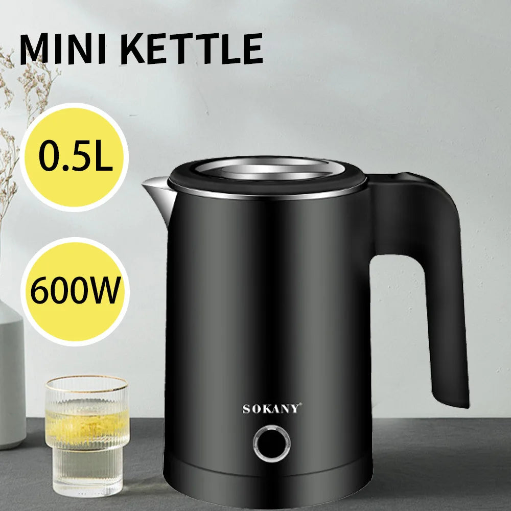 Portable 500ML Electric Travel Kettle – Stainless Steel Smart Water Boiler &amp; Heater for Tea, Coffee, and Home Use