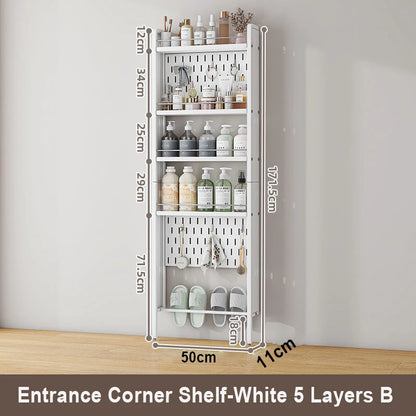 Wall-Mounted Bathroom Corner Shelf – Perforated Organizer Rack for Shampoo, Toothbrush, and Toiletries