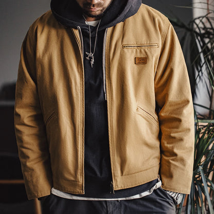 Maden Retro Interstellar J001 Canvas Detroit Hunting Jacket – Heavy-Duty Work Coat with Lapel Collar and Multiple Pockets