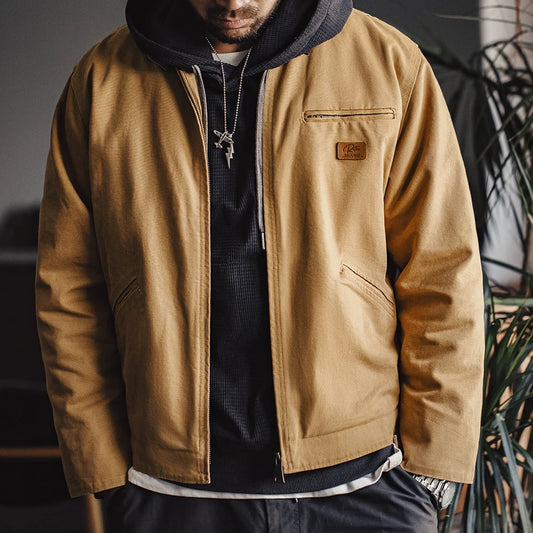 Maden Retro Interstellar J001 Canvas Detroit Hunting Jacket – Heavy-Duty Work Coat with Lapel Collar and Multiple Pockets