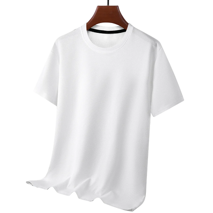 Men’s Summer Casual Waffle O-Neck Short Sleeve T-Shirt – Breathable Solid Color Fashion Tee