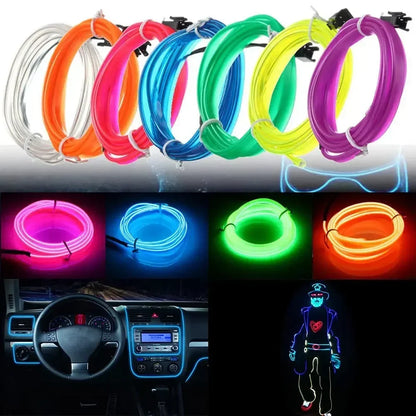 1/3/5M Flexible EL Wire Neon LED Strip for Car Interior Decoration – USB Powered DIY Ambient &amp; Party Lighting