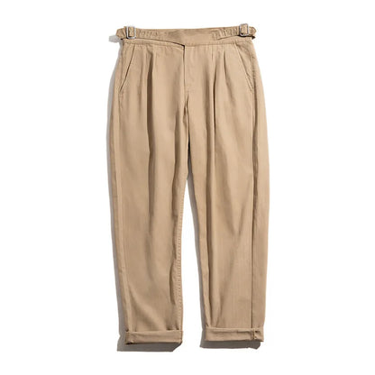 Classic Vintage Khaki Gurkha Pants for Men – Adjustable High Waist Casual Cargo Trousers for Spring and Fall