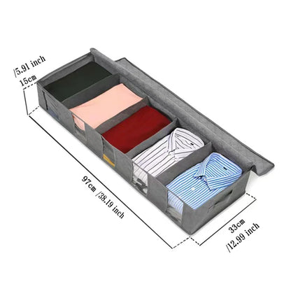 Foldable Underbed Storage Organizer with Large Adjustable Compartments for Clothes, Shoes, Blankets, and Toys