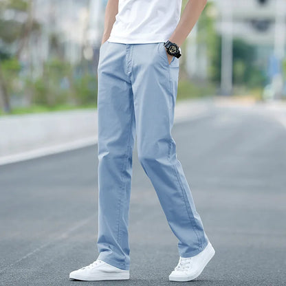 Men's Summer Lightweight Stretch Chino Pants – Loose Fit Cotton Trousers in Khaki, Blue, and Black – Plus Sizes 42 &amp; 44