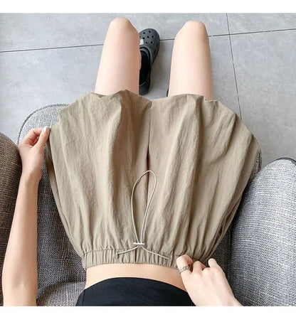 Women's High-Waist Lantern Shorts – Casual Summer Streetwear with Pockets, Relaxed Fit for Students, Youth, and Everyday Wear
