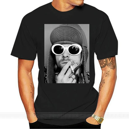 Black Kurt Cobain Smoking Graphic Tee - Nirvana, Dae, Grohl Inspired Grunge Punk Shirt for Men, Popular Kawaii Style