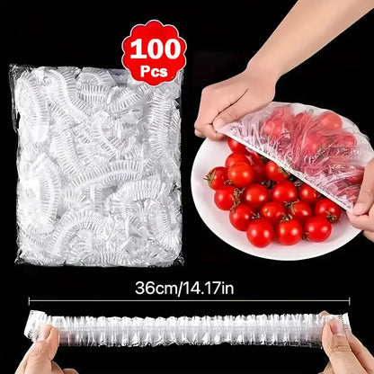 100pcs Disposable Food Covers – Food-Grade Plastic Wrap Bowls Fresh-Keeping Storage Bags for Kitchen Use