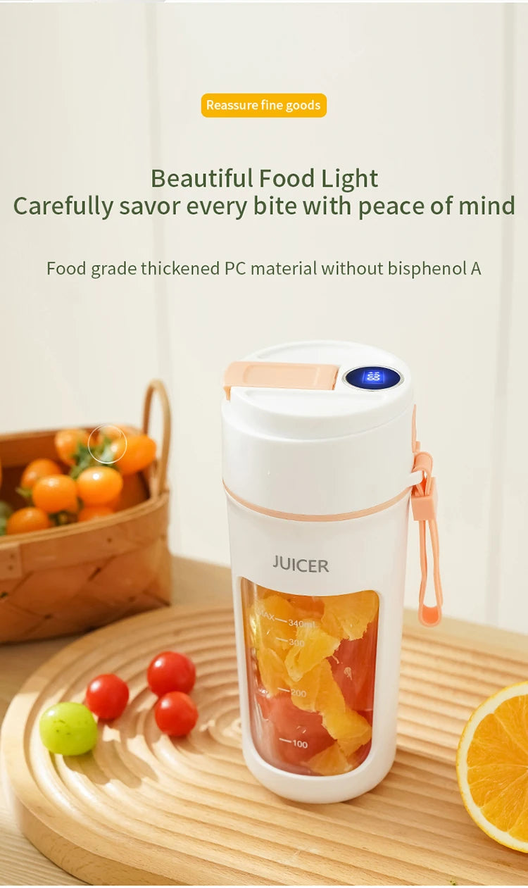 Mini Portable Electric Juicer Blender – Multifunctional Fruit Extractor with 6 Blades and 1200mAh Battery for Smoothies and Mixing
