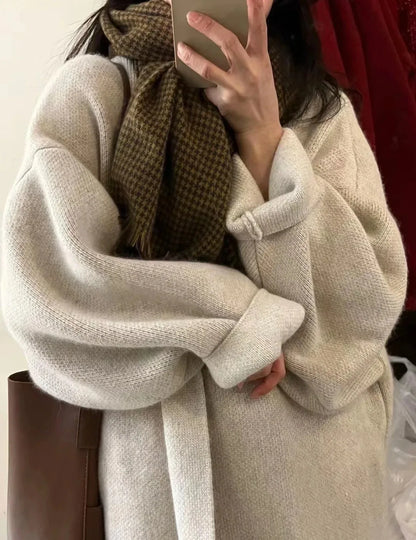 2024 Women's V-Neck Knit Cardigan – Long Sleeve Open Front Sweater, Loose Fit Solid Color Winter Outerwear