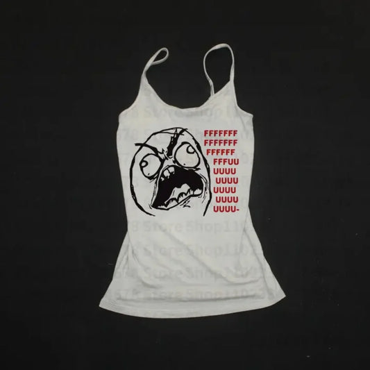 Vintage Y2K Aesthetic Cartoon Print Slim Crop Tank Top for Women – Sleeveless Grunge Camisole Streetwear