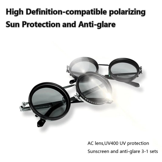 Adjustable Polarized Motorcycle Sunglasses – Round UV400 Punk-Style Eyewear for Men & Women, ND9 Light Dimming Sun Glasses