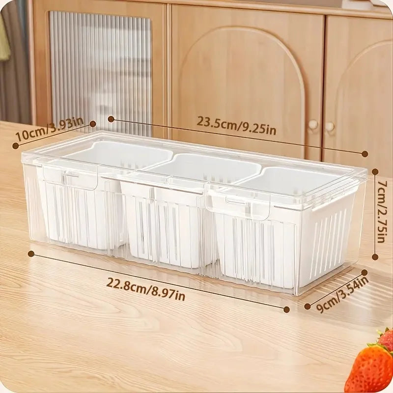 1 Set Transparent Square Food Storage Containers with Compartments – Ideal for Refrigerator Organization of Salad, Fruits, Vegetables &amp; Condiments