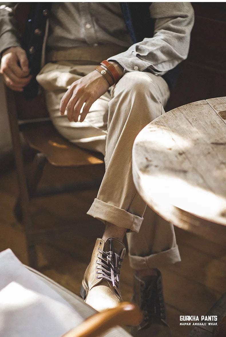 Classic Vintage Khaki Gurkha Pants for Men – Adjustable High Waist Casual Cargo Trousers for Spring and Fall