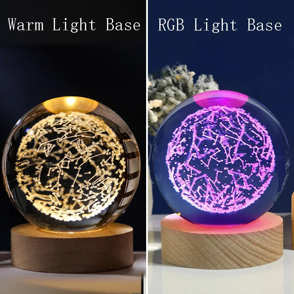 3D Laser Engraved Solar System Crystal Ball Night Light – Planet Globe Lamp for Home Décor, Astronomy Gift, Birthday Present