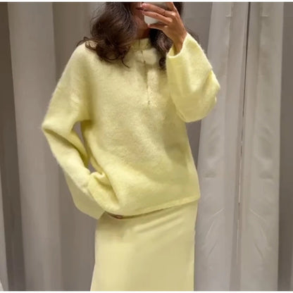 Women's Cozy Mohair Striped Knit Sweater – Warm O-Neck Pullover with Full Sleeves, Autumn 2025 Fashion