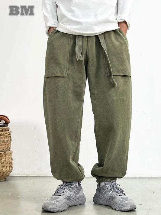 Premium Plus-Size Men's Sweatpants, Loose Fit Streetwear Joggers, Korean Style Baggy Harajuku Trousers
