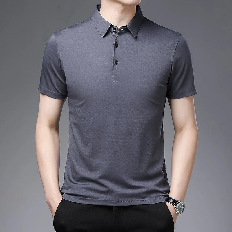 2024 Men's Solid Color Polo Shirt – Summer Casual Business Style, Short Sleeve, Comfortable & Breathable