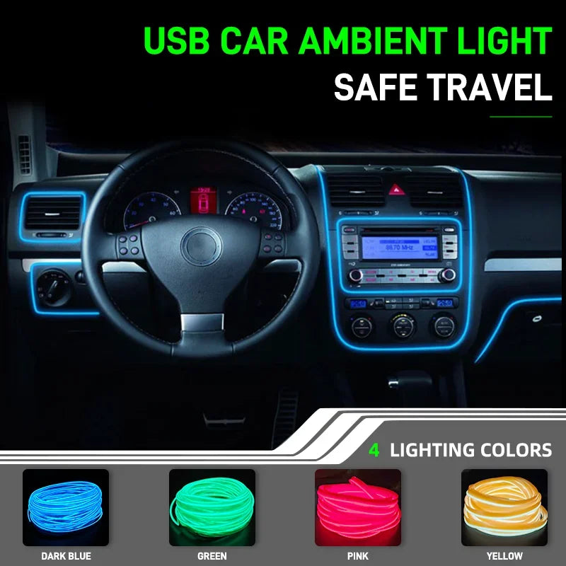 1M/3M/5M Flexible EL Neon Strip Light for Car Interior Decoration USB-Powered Ambient and Party LED Lighting for DIY Auto Styling &nbsp;