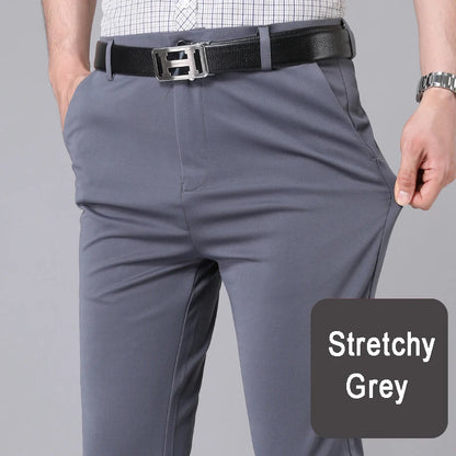 Men’s Stretch Slim-Fit Quick-Dry Suit Pants – Korean Style Straight Trousers for Office & Casual Wear (Spring/Autumn)