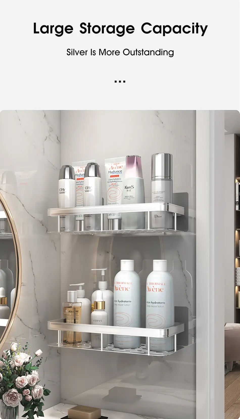 No-Drill Wall-Mounted Bathroom Shelf – Corner Shower Organizer for Shampoo, Toiletries, and Bathroom Essentials