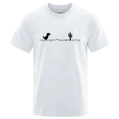 Men’s Summer Cotton T-Shirt with Funny Dinosaur &amp; Cactus Print – Casual O-Neck Streetwear Tee, Soft &amp; Comfy Basic Top