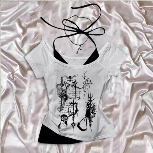 Y2K Aesthetic Grunge Graphic Crop Tank Top – Sleeveless Gothic Vintage Style for Women