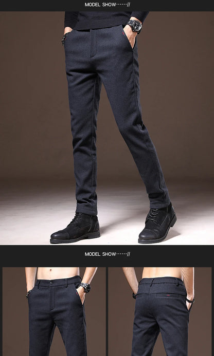Men's Winter Fleece-Lined Slim Fit Pants – Thick Warm Straight-Leg Casual Business Trousers (Sizes 28-38)