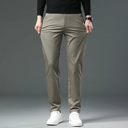 Men’s Classic Straight-Leg Cotton Trousers – 98% Cotton, Breathable Business Casual Pants with Elastic Comfort – Ideal for Spring &amp; Summer
