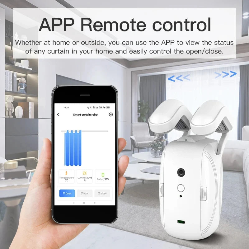 Smart WiFi/Bluetooth Curtain Opener – Automatic Electric Curtain Robot for Roman Rod & Track with Remote App Control