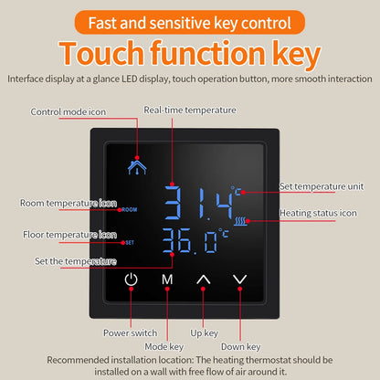 Smart LCD Touchscreen Thermostat 16A Temperature Controller for Electric Floor Heating Systems