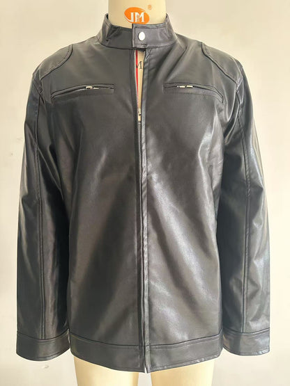 Men’s Stand Collar Faux Leather Business Casual Jacket