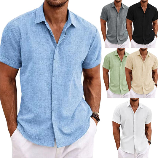 Men's Casual Linen T-Shirt – Solid Color, Short Sleeve, Loose Fit