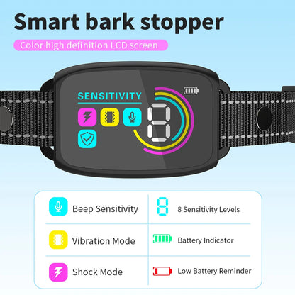 Smart Rechargeable Anti-Bark Dog Collar – HD Display, Waterproof, Bark Control Training Device for All Dog Sizes