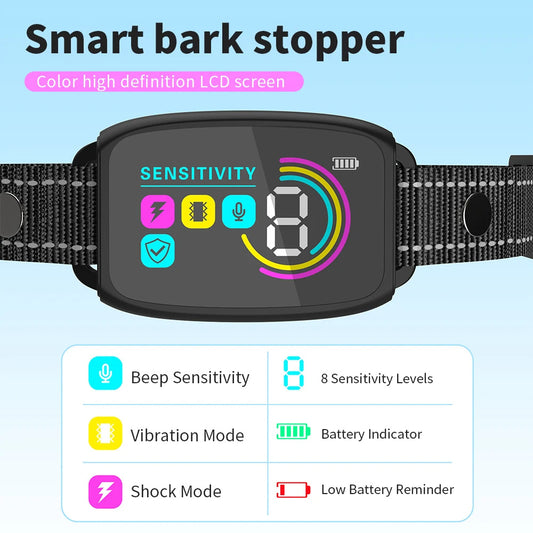 Smart Rechargeable Anti-Bark Dog Collar – HD Display, Waterproof, Bark Control Training Device for All Dog Sizes