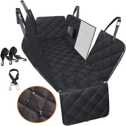 Dog Car Seat Cover with Mesh Window – Pet Hammock Protector for Back Seat, with Zipper & Storage Pocket for Travel