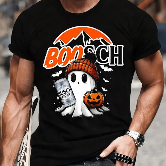 Men's Halloween Ghost & Pumpkin Print Casual Boosch T-Shirt