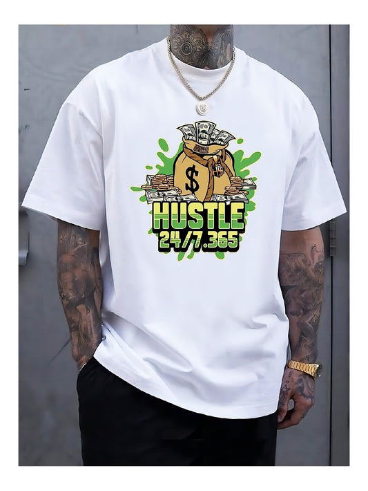Men’s White Printed T-Shirt – Loose Fit, Trendy Streetwear for Summer