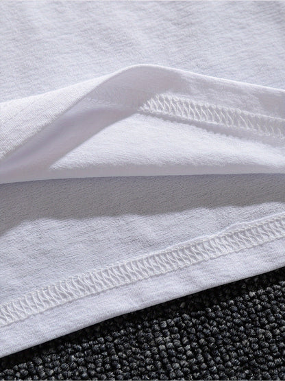 Men’s White Printed T-Shirt – Loose Fit, Trendy Streetwear for Summer