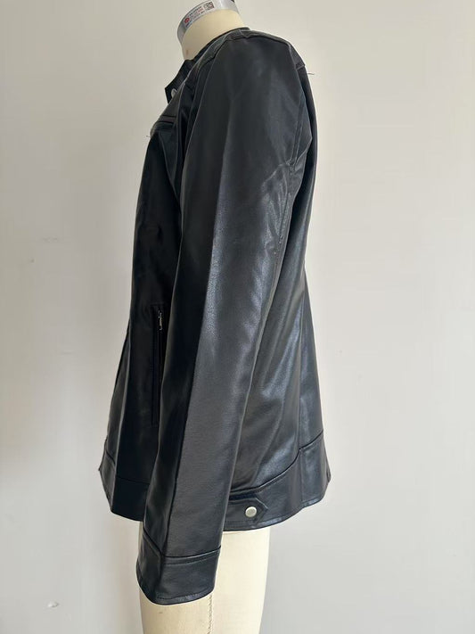 Men’s Stand Collar Faux Leather Business Casual Jacket