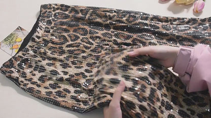 Women's Leopard Print Sequin Shorts – Sexy Knee-Length Clubwear, Slim Fit Party Pants for Evening &amp; Street Style &nbsp;