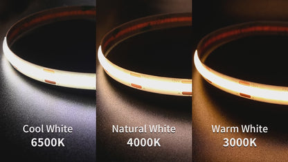 UL Certified COB LED Strip Light, High-Density 320-480 LEDs/m, 16.4ft Flexible Tape Ribbon, 3000-6500K Color Temperature, RA90 Color Rendering, DC 12V/24V