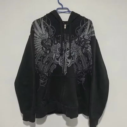 American Y2K-Inspired Oversized Padded Hoodie – Women's Streetwear Hip Hop Zip-Up Sweatshirt, Casual Punk Couple Style Outerwear